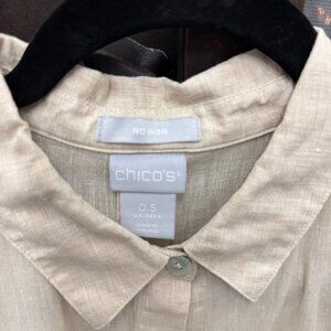 Chico's No Iron, Beige Linen, 3/4 sleeve button shirt, Size 0.5 (US6S)